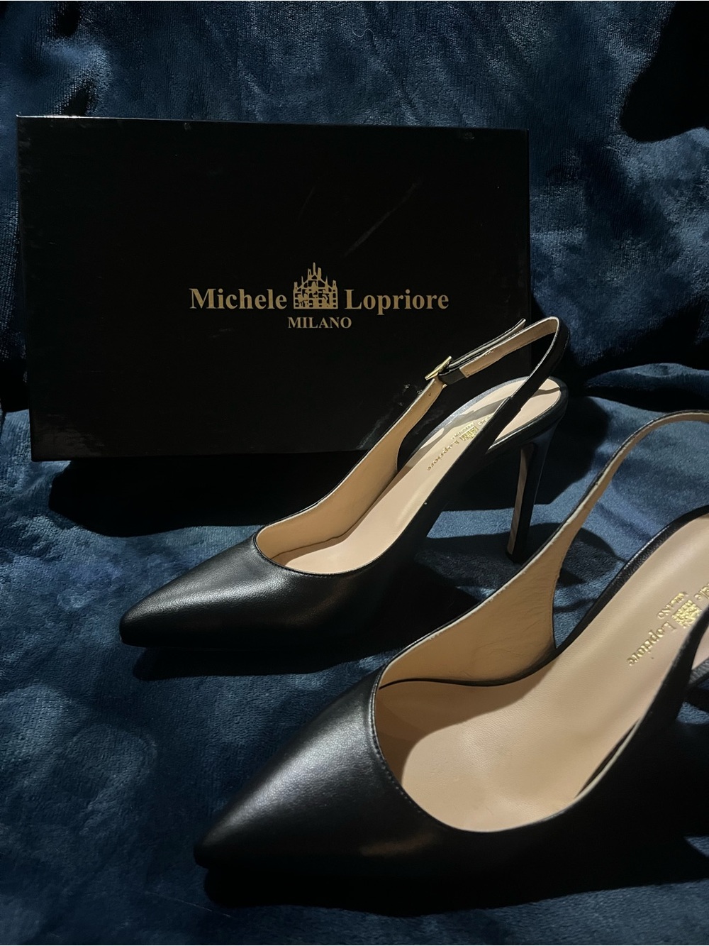 Michele Lopriore Milano Black Leather Slingback Heels